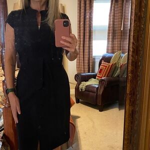 Calvin Klein Black Cap Sleeve Sheath Dress with Waist Tie